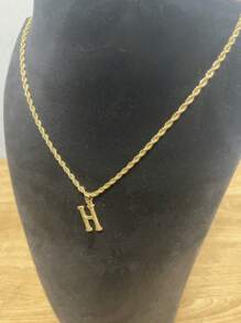 1入時尚18k鍍金不鏽鋼英文字母吊墜繩鏈項鍊,男女皆宜的派對或日常佩戴字母吊墜扭繩鏈項鍊 - 金色 - 查看 19