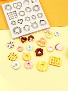 1 件迷你心型和甜甜圈形狀矽膠模具,適用於巧克力、慕斯、糖果裝飾