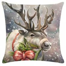 2pcs Christmas Themed Linen Square Pillowcases With Deer Print (pillow Core Not Included) - Chocolate Brown - View 2