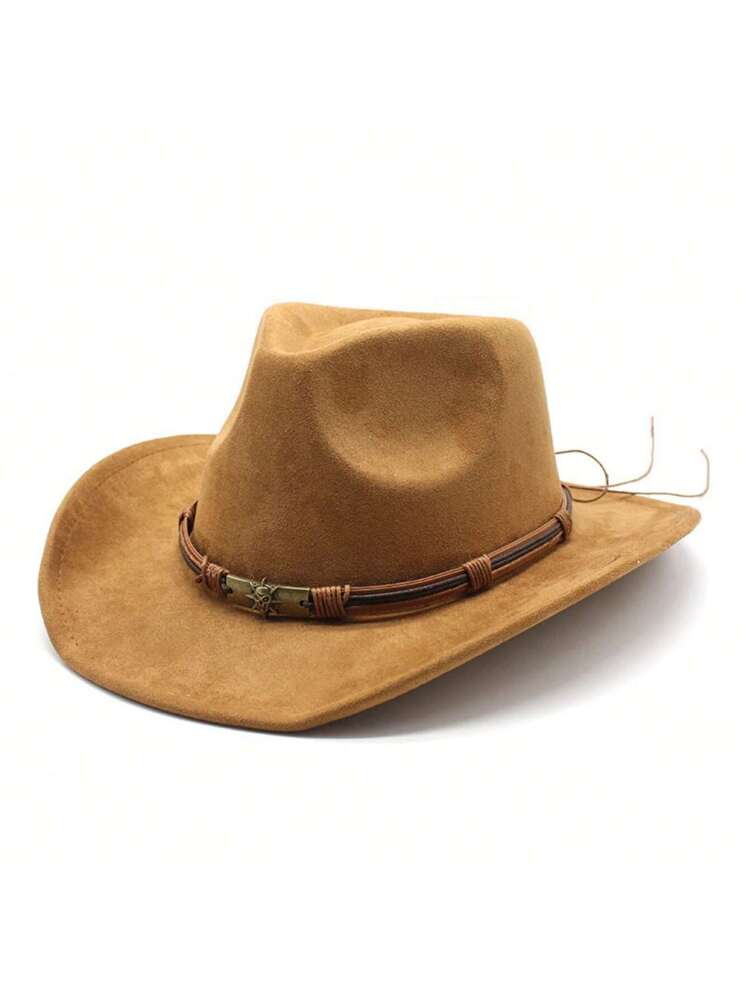 1 Pezzo Cappello Da Cowboy Bianco In Stile Occidentale Per Autunno E Inverno, Vintage Con Tesa Arrotolata Per Uomini E Donne, Cappello Elegante Per Attivà All'aperto | SHEIN ALIA