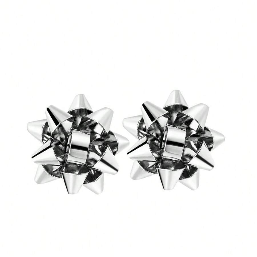 1對聖誕主題金屬花形耳釘女款,銀色 - 銀色 - 查看 1