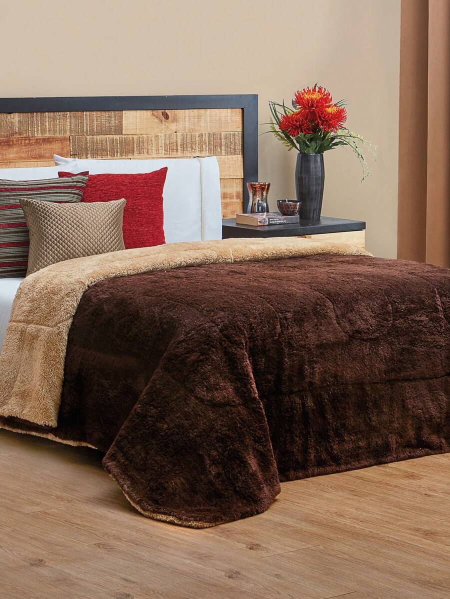 Home Elephant Cobertor Con Borrega Matrimonial Café Doble Vista Chocolate - Café integral - Ver 1