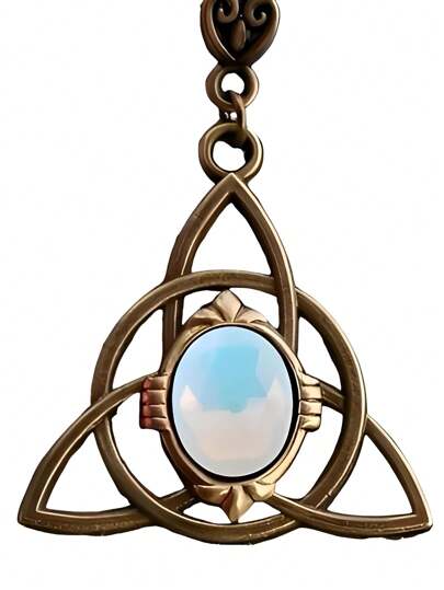 Collar Colgante Dije Nudo Bruja Disfraz Halloween Flor Triángulo Triqueta Cuarzo Ópalo Piedra Luna Cadena Joyería Regalo Pareja