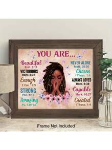 1 件非洲裔美国人壁画 - 送给女性的基督教礼物 - 灵感黑色艺术 - 精神经文基督教墙壁装饰 - 魔术海报 - 圣经经文壁画
