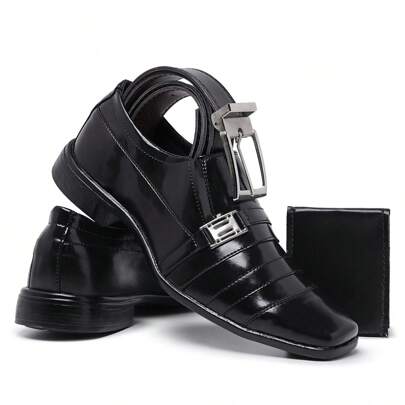 Kit Sapato Social Masculino em Verniz Brilhante Leve com Carteira e Cinto