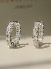 1 par de brincos de argola de zircônia cúbica da moda para mulheres para aniversário de casamento, festa de noivado, joias, presente de dia dos namorados, namorados, mãe, mãe, dia das mães, presente