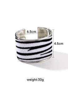 1pc Fashionable Metal & Leopard Texture Pu Leather Cuff Bracelet