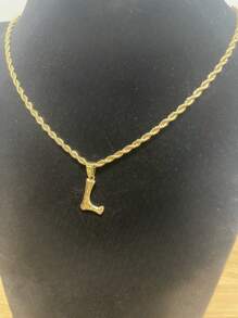 1入時尚18k鍍金不鏽鋼英文字母吊墜繩鏈項鍊,男女皆宜的派對或日常佩戴字母吊墜扭繩鏈項鍊 - 金色 - 查看 17