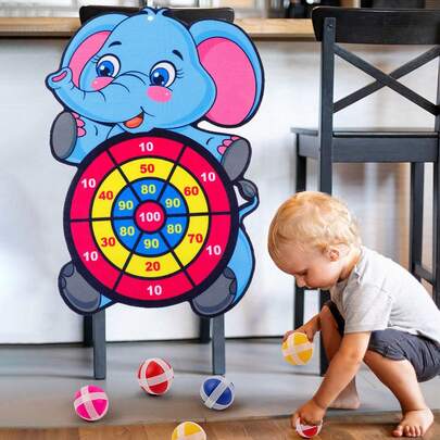 1套卡通彈性球吸盤飛鏢牆掛靶標球玩具，適用於室內和室外玩樂、學校、學生、文具、學校用品