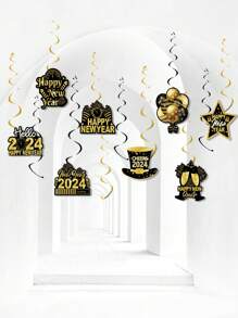 1套螺旋掛飾,適用於黑金主題派對的新年派對裝飾 - 彩色 - 查看 1