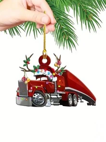 1pc Christmas Tree Ornament Card Car Flat Acrylic Hanging Pendant For Christmas Party Gift - Multicolor - View 3