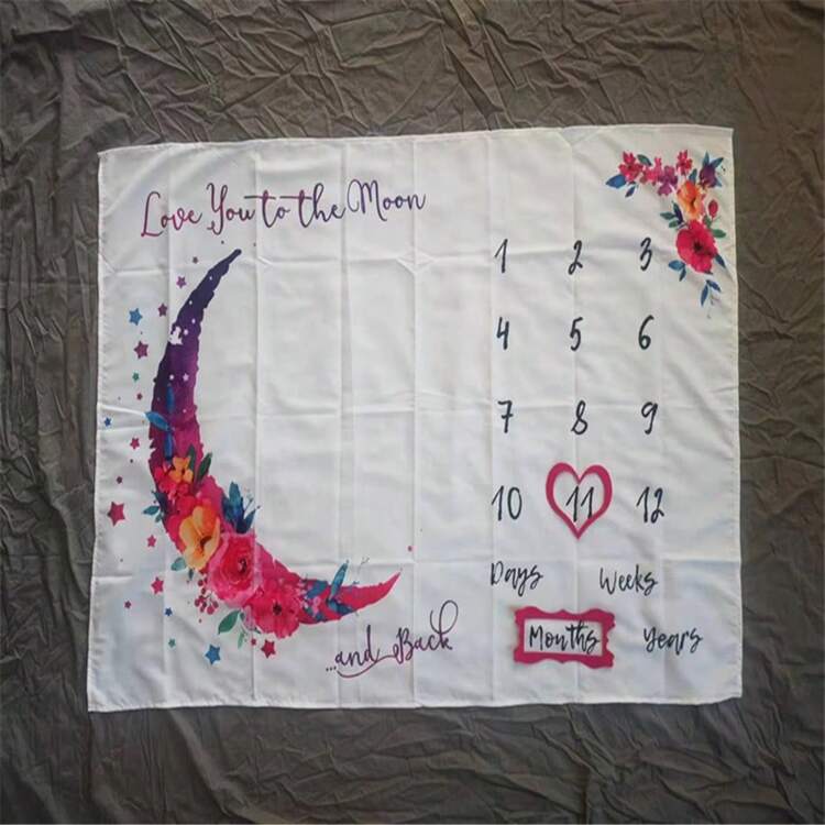 1 件粉色花卉和月亮图案涤纶新生儿襁褓毯，适合月子摄影、婴儿洗礼、家庭装饰、婴儿洗礼、复活节礼物，适合女孩/男孩 - 彩色 - 查看 2