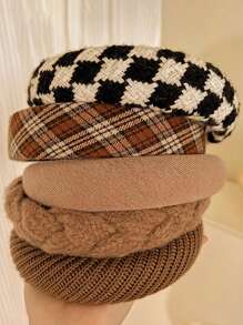 5入組女士格紋頭帶,秋冬季針織保暖包頭,時尚優雅的頭飾,適用於日常穿著、洗臉、化妝和搭配衣服 - 彩色 - 查看 2