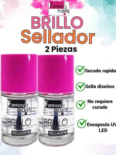 2 Piezas Brillo Sellador Fantasy Nail