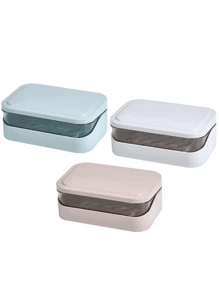 1 件双层翻盖肥皂盒，创意肥皂盒带排水系统，透明浴室储物容器，旅行，无需钻孔家居浴室装饰秋季装饰返校 - 彩色 - 查看 8