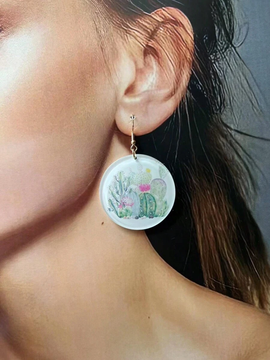 1pair Fashionable Acrylic Material Cactus Pattern Dangle Earrings - Multicolor - View 1