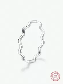 MODIAN 925 純銀線條波浪時尚細指環簡約可堆疊精緻女式女孩派對珠寶禮物 - 銀色 - 查看 6