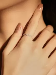 MODIAN 925 純銀線條波浪時尚細指環簡約可堆疊精緻女式女孩派對珠寶禮物 - 銀色 - 查看 1