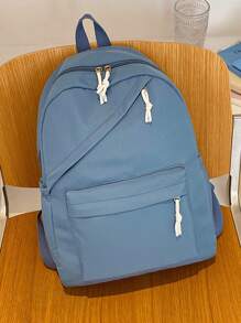 1 Piece Simple Solid Girls Rucksack Backpack Schoolbag For Teen Travel Knapsack Casual Backpack - Blue - View 5