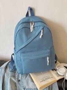 1 Piece Simple Solid Girls Rucksack Backpack Schoolbag For Teen Travel Knapsack Casual Backpack - Blue - View 4