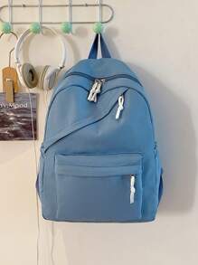 1 Piece Simple Solid Girls Rucksack Backpack Schoolbag For Teen Travel Knapsack Casual Backpack - Blue - View 3