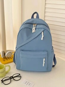 1 Piece Simple Solid Girls Rucksack Backpack Schoolbag For Teen Travel Knapsack Casual Backpack - Blue - View 6