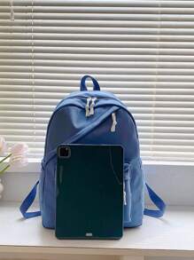 1 Piece Simple Solid Girls Rucksack Backpack Schoolbag For Teen Travel Knapsack Casual Backpack - Blue - View 8