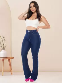 Women Jeans - 深色水洗藍 - 查看 3