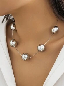 1 pezzo Collana con ciondolo di perle finte asimmetrica ed eccessivamente alla moda per abiti da lavoro, discoteca, festa e festival delle signore, nuovo regalo per un'amica - Argento - Visualizzare 2