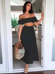 conjunto campesino sexy dos piezas con cintas de amarre - Negro - Ver 1