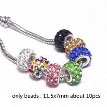 10入組11.5x7mm鑲有鑽石的大孔圓珠,合金散珠適用於珠寶製作,diy項鍊手鍊配件