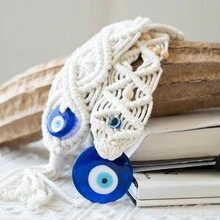 1 件波西米亞手工編織藍色邪惡之眼吊墜,土耳其藍色玻璃牆裝飾,牆壁裝飾懸掛裝飾品