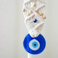 1 件波西米亞手工編織藍色邪惡之眼吊墜,土耳其藍色玻璃牆裝飾,牆壁裝飾懸掛裝飾品