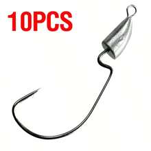 10Pcs 5G/7G/10G/14G Offset Worm Hooks Stainless Steel Bullet Jig Head Fishing Hooks Barbed Weedless Lead Head Fishhook