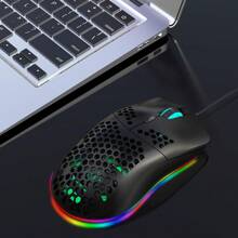 HXSJ A USB Wired Gaming Mouse With Adjustable RGB Lighting, Perforated Heat Dissipation, And Optical Sensors Suitable For Office, Home, And Gaming Use - Black - View 2