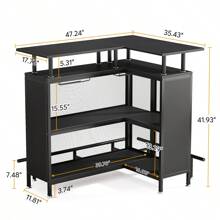 Tribesigns Home Bar Unit, L-Shaped Liquor Bar Table with Stemware Racks and 2-Tier Shelves, Corner Mini Bar Cabinet Coffee Bar Table with Footrest for Home/Kitchen/Bar/Pub, Bar Table