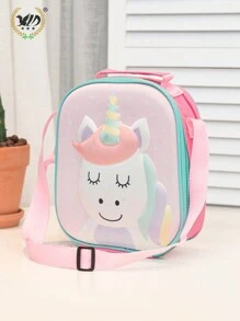 1pc Unicorn Pattern Lunch Bag, Cartoon Cute Polyester Reusable Lunch Box For Office Work School Picnic Beach - Pink - View 5