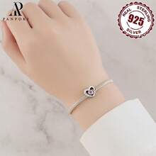 PANPOKI 件 925 純銀空心愛心鋯石我們是一家人珠原創手鍊項鍊 DIY 珠寶適合女孩佩戴生日禮物感恩節禮物女士禮物