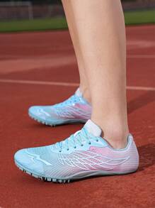 Track Spikes Sneakers For Students' Athletic Competitive Sports, Including Short Distance Running, Long Jump, And Fitness Test. Mesh Upper With Breathable Feature, Separable And Self-installed Spikes - Baby Blue - View 1