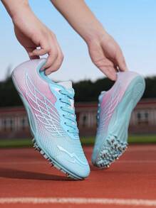 Track Spikes Sneakers For Students' Athletic Competitive Sports, Including Short Distance Running, Long Jump, And Fitness Test. Mesh Upper With Breathable Feature, Separable And Self-installed Spikes - Baby Blue - View 4