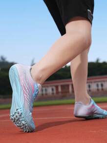 Track Spikes Sneakers For Students' Athletic Competitive Sports, Including Short Distance Running, Long Jump, And Fitness Test. Mesh Upper With Breathable Feature, Separable And Self-installed Spikes - Baby Blue - View 2