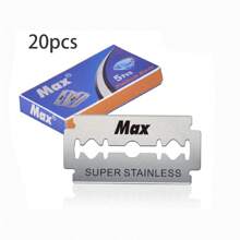 20 片雙刃刮鬍刀片 - 男士安全刮鬍刀片 - 鉑金不鏽鋼刀片,刮鬍順暢、精準、乾淨 - 銀色 - 查看 1