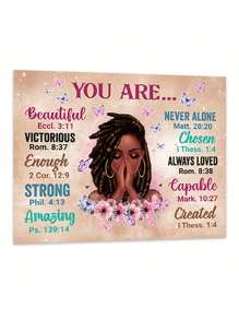 1 件非洲裔美国人壁画 - 送给女性的基督教礼物 - 灵感黑色艺术 - 精神经文基督教墙壁装饰 - 魔术海报 - 圣经经文壁画