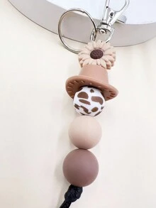 1 件西式矽膠串珠手鍊配件,向日葵女牛仔帽鑰匙圈吊墜包款裝飾