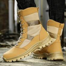 男士靴子,2023新款戶外皮革工作鞋帶防滑&耐磨設計,高幫工作靴子適合男士 - 卡其色 - 查看 4