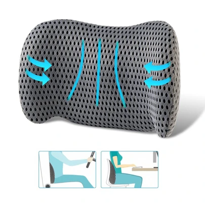 Lumbar Pillow - Ergonomic Lumbar Support Cushion, Removable & Washable Lumbar Back Pillow For Office Chair, Car, Bed, Sofa To Relieve Lower Back Pain (Gray)