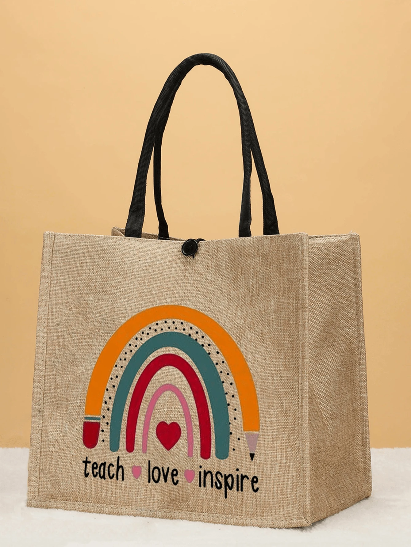 彩虹花紋簡約風亞麻托特包,適用於海灘、旅行、日常和大學,是送給教師返校最好的禮物,教師禮物最理想的禮物,感謝禮物的建議,感謝禮物,刻字禮物,可重複使用的教師袋,度假時購物袋教育工作者,媽媽理想的伴娘禮物。 - 卡其色 - 查看 1