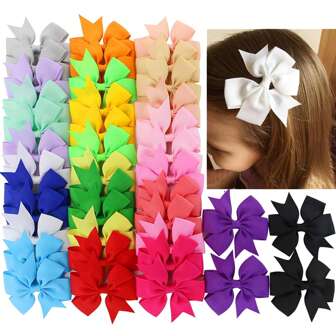 40pcs/20pairs Girls' Ribbon Bow Hair Clips, Crocodile Clip Hair Accessories For Toddlers And Girls (20 Colors)