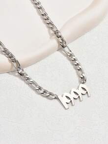 1件時尚簡約風不鏽鋼出生年份數字吊墜項鍊,適用於女士生日