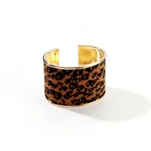 1pc Fashionable Metal & Leopard Texture Pu Leather Cuff Bracelet